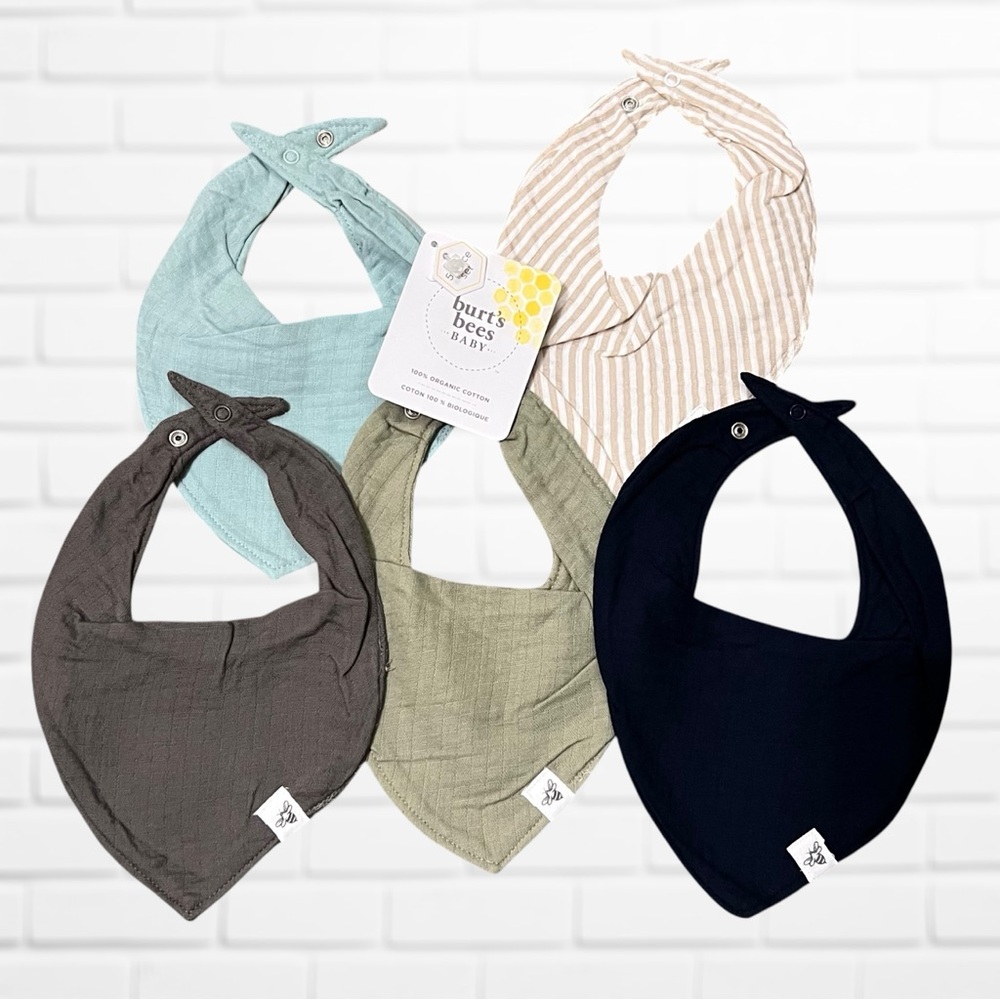 NWT Burt's Bees Baby Bandana Bibs - Organic Cotton Multicolor Set